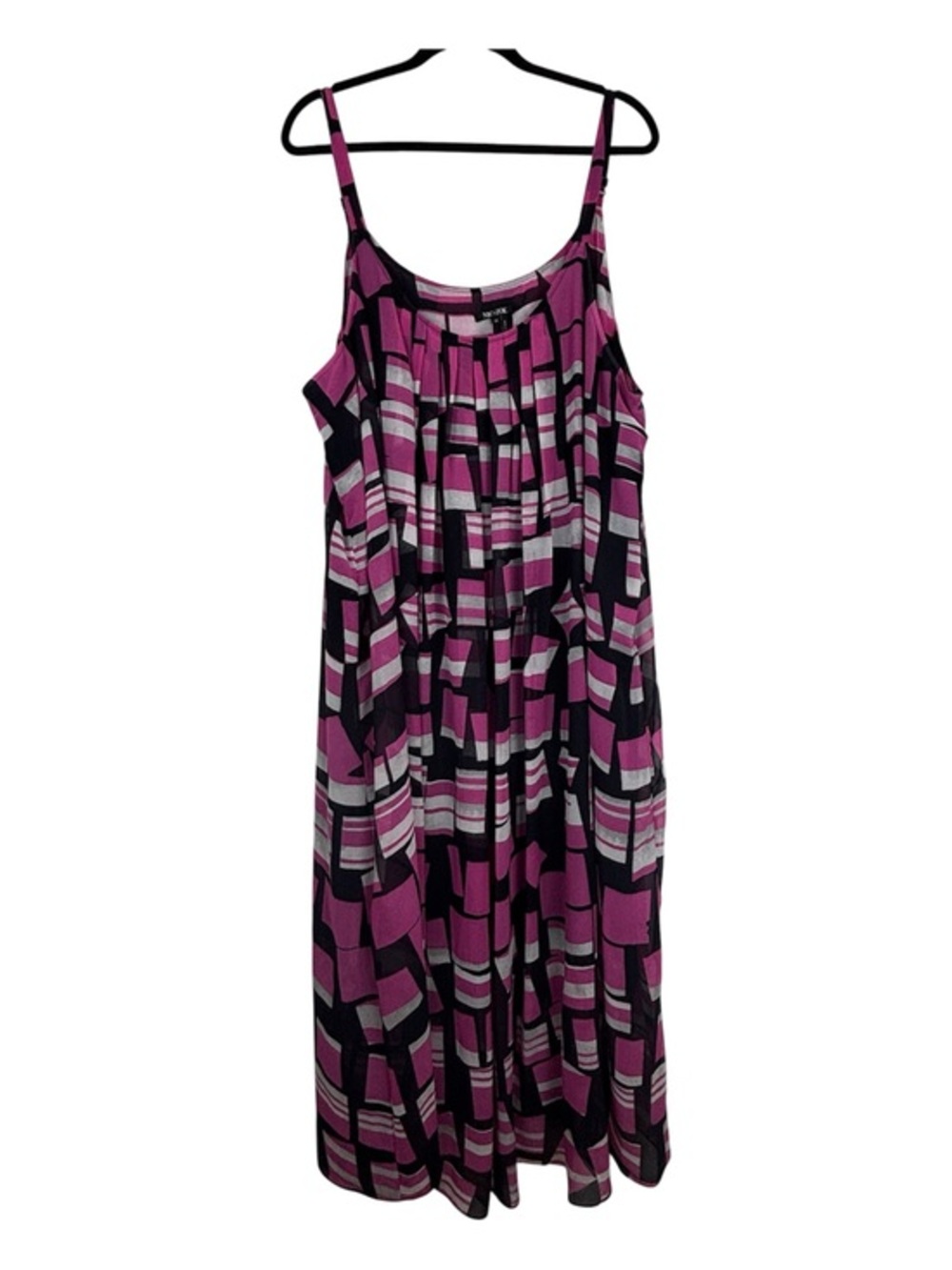 NIC+ZOE Pink Geometric Print Sleeveless Maxi Dress 2X Plus Flowy Lined Casual